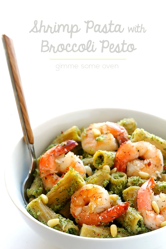 Shrimp Pasta with Broccoli Pesto | gimmesomeoven.com #seafood