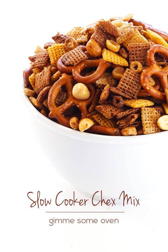 Slow Cooker Chex Mix -- so easy to make! | gimmesomeoven.com #slowcooker #crockpot #snack