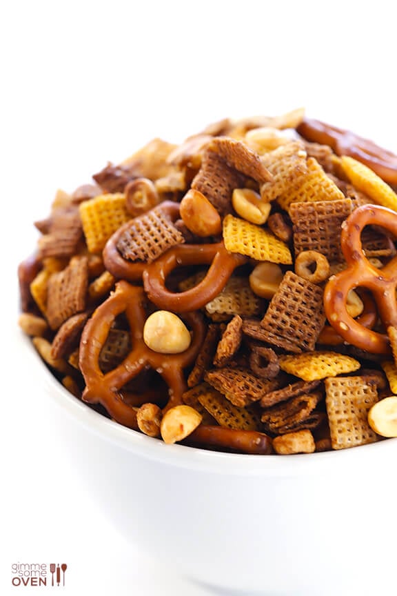 Slow Cooker Chex Mix -- so easy to make! | gimmesomeoven.com #slowcooker #crockpot #snack