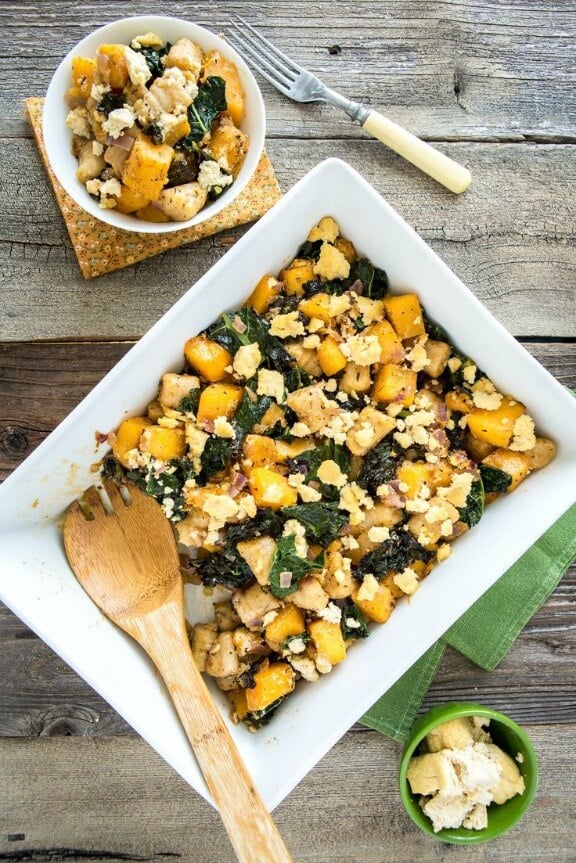 Butternut Squash, Kale, Chèvre & Gnocchi Casserole | keepinitkind.com