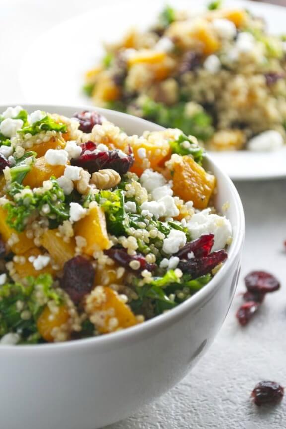 Butternut Squash Quinoa with Kale, Cranberries, Walnuts and Goat Cheese | stuckonsweet.com