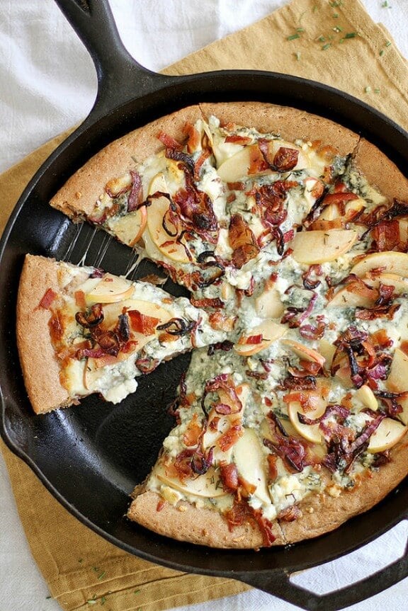 Caramelized Apple, Bacon & Blue Cheese Pan Pizza | girlversusdough.com