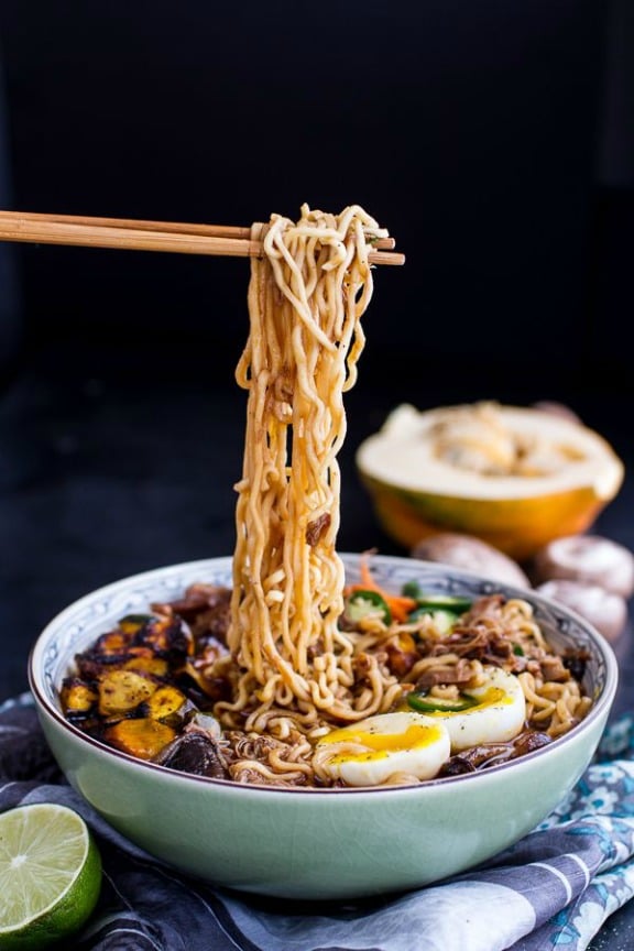 Crockpot Caramelized Pork Ramen Noodle Soup with Curry Roasted Acorn Squash | halfbakedharvest.com