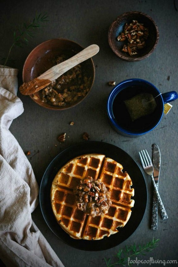 Overnight Yeasted Waffles with Banana-Rum Topping | foolproofliving.com
