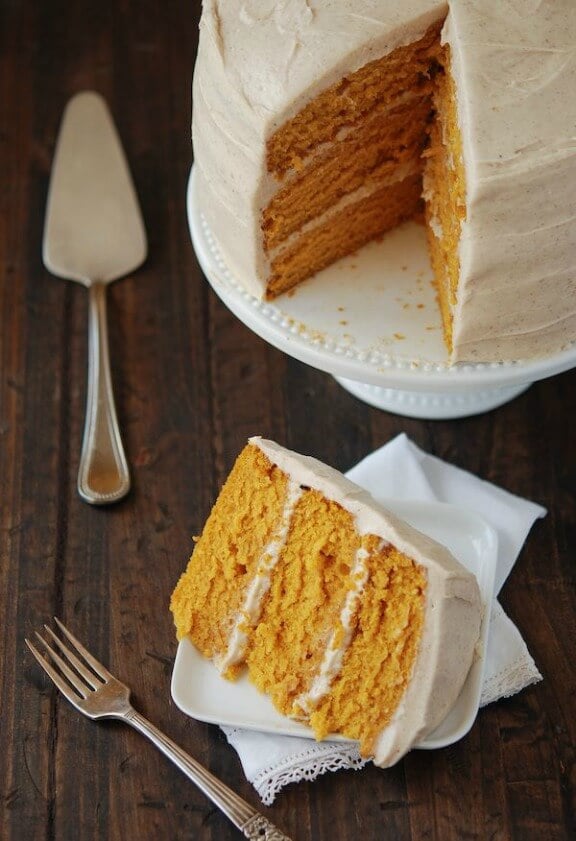 Pumpkin Dream Cake with Cinnamon Maple Cream Cheese Frosting| thenovicechefblog.com