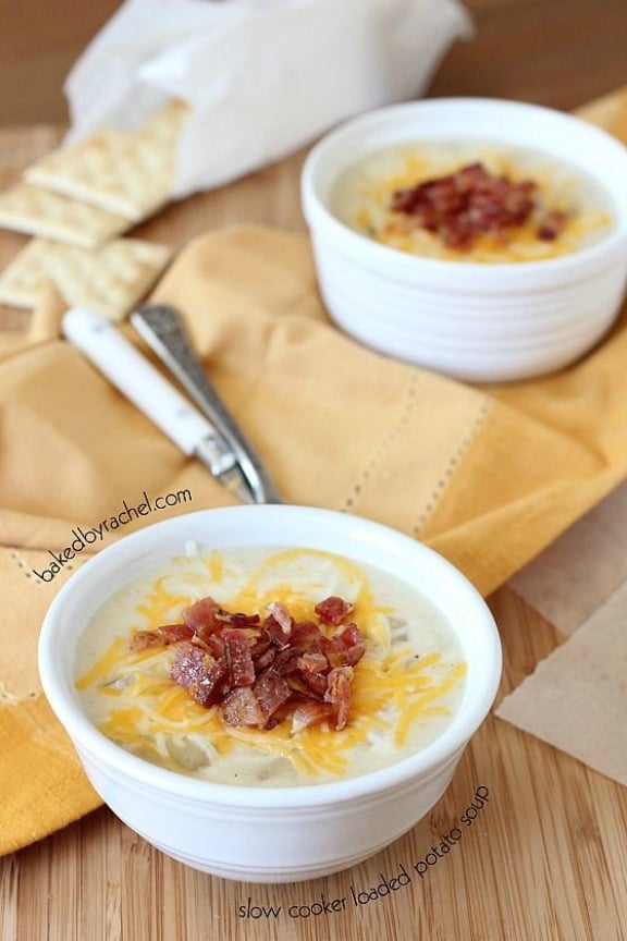 Slow Cooker Loaded Potato Soup | bakedbyrachel.com