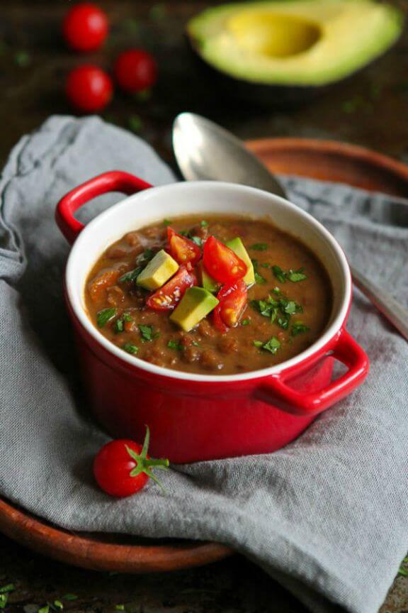 Slow Cooker Chipotle Lentil Soup with Avocado | cookincanuck.com