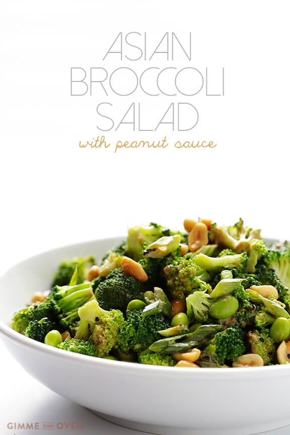 Asian Broccoli Salad -- quick and easy to make, and made with a tasty peanut sauce | gimmesomeoven.com #vegan