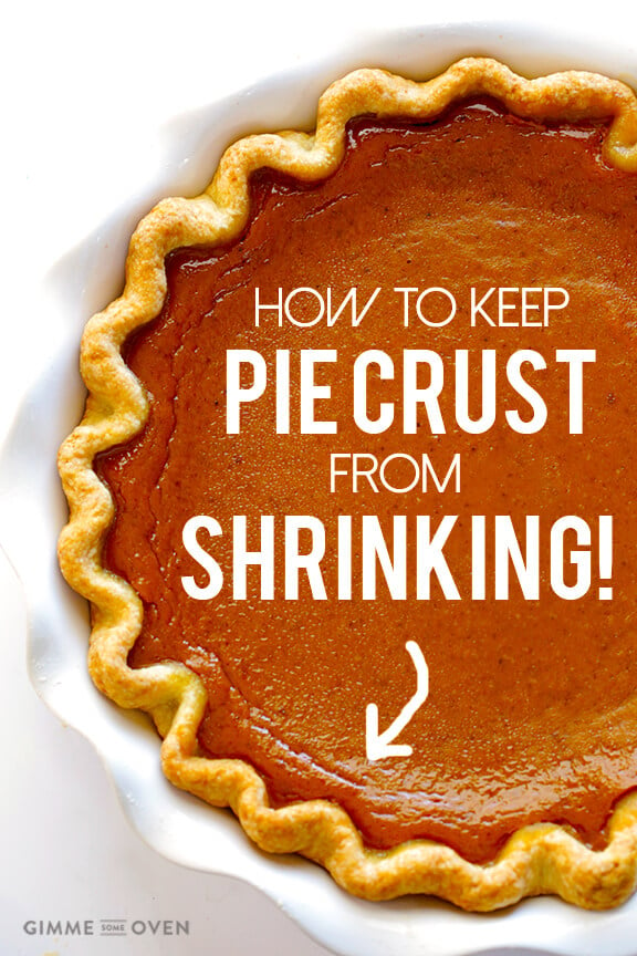 4. Use low baking temperatures if possible  Higher temperatures make the gluten in pie crusts tighten up and shrink a bit.  So if your recipe requires pre-baking the pie crust, it will shrink less if you bake it "low and slow" (around 350 degrees F).  But if you have a recipe that requires high temperatures, I wouldn't worry.  Just apply these other tips and they will help minimize the shrinking.