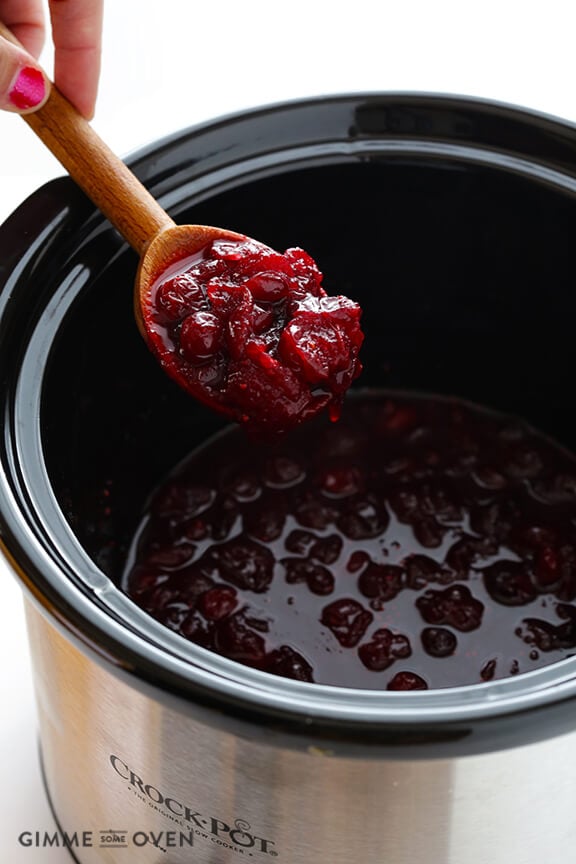 Slow Cooker Cranberry Sauce Recipe -- the classic sauce you love, lightly sweetened, and made super easy in the #slowcooker! | gimmesomeoven.com #crockpot