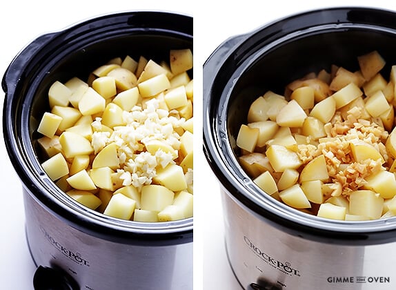 Slow Cooker Mashed Potatoes Recipe | gimmesomeoven.com #slowcooker #crockpot