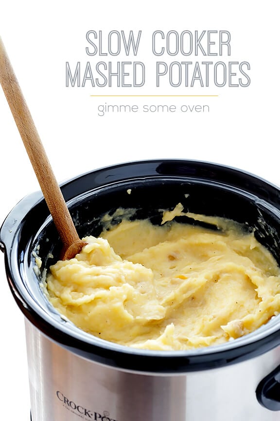 Slow Cooker Mashed Potatoes Recipe | gimmesomeoven.com #slowcooker #crockpot