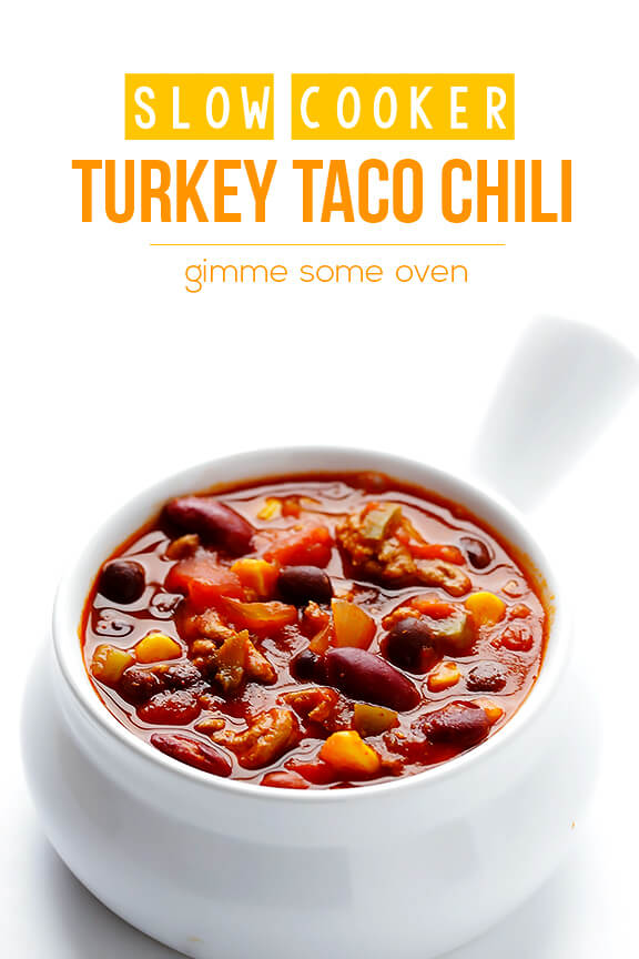 Slow Cooker Turkey Taco Chili | gimmesomeoven.com