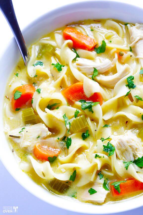 (Skinny!) Creamy Chicken Noodle Soup | gimmesomeoven.com