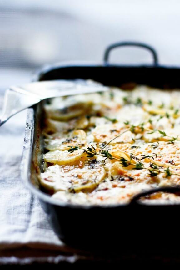 Parsnip Gratin with Gruyere and Thyme | feastingathome.com