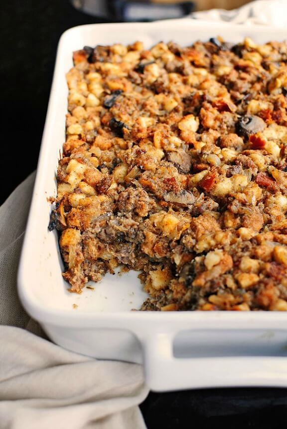 Sausage and Mushroom Stuffing | shewearsmanyhats.com