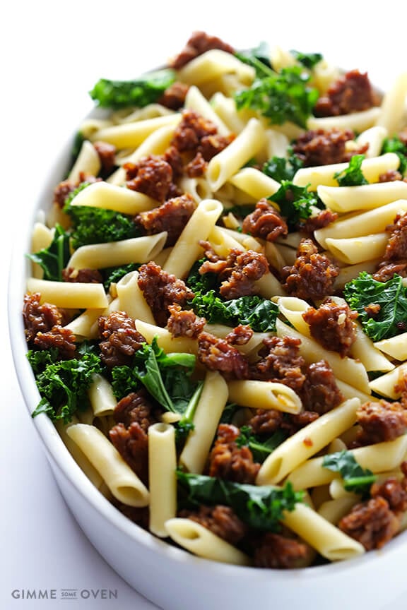 5-Ingredient Italian Sausage and Kale Baked Ziti | gimmesomeoven.com