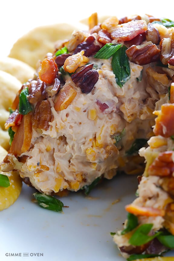 BBQ Bacon Cheese Ball -- all you need are 6 simple ingredients to make this sweet and savory cheese ball appetizer | gimmesomeoven.com