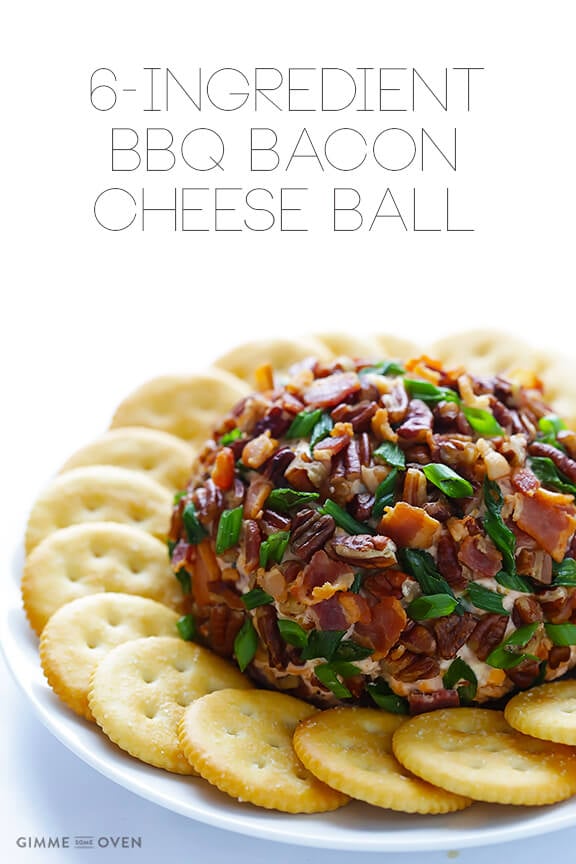 BBQ Bacon Cheese Ball -- all you need are 6 simple ingredients to make this sweet and savory cheese ball appetizer | gimmesomeoven.com