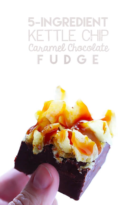 5-Ingredient Kettle Chip Caramel Chocolate Fudge -- all you need are 10 mins to prep this delicious sweet and salty treat! | gimmesomeoven.com