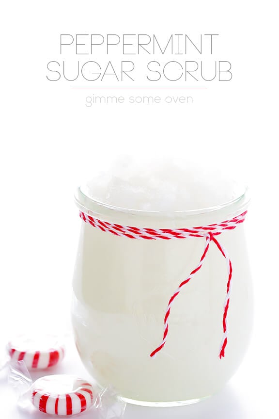 3-Ingredient Peppermint Sugar Scrub -- super quick and easy to make, and great for your skin (and for gifting!) | gimmesomeoven.com