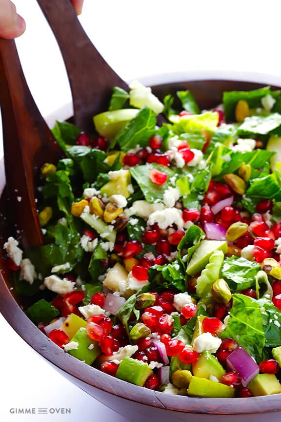 Pomegranate Pear Avocado Salad -- fresh, flavorful, and simply delicious! | gimmesomeoven.com