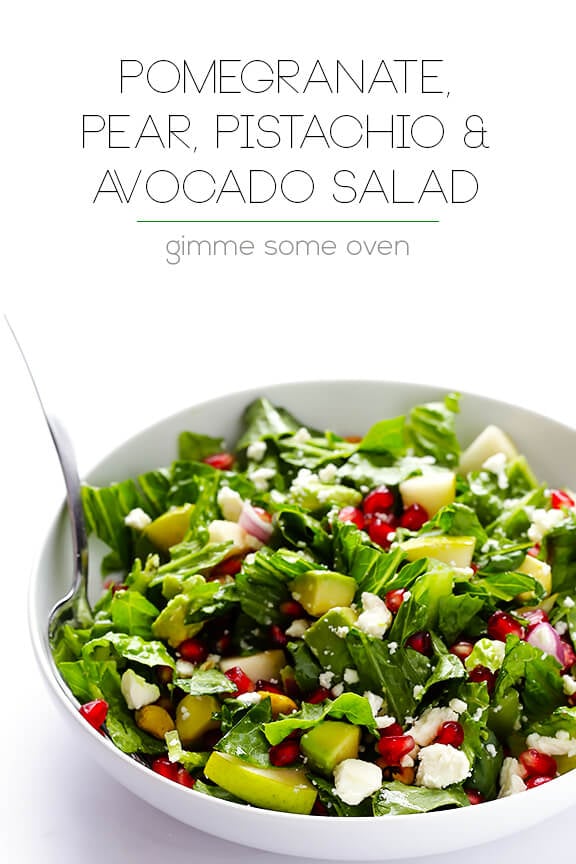 Pomegranate Pear Avocado Salad -- fresh, flavorful, and simply delicious! | gimmesomeoven.com