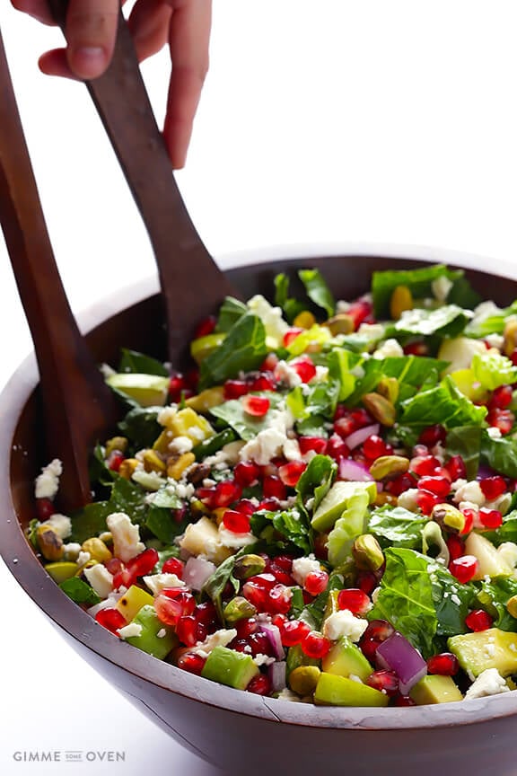 Pomegranate Pear Avocado Salad -- fresh, flavorful, and simply delicious! | gimmesomeoven.com