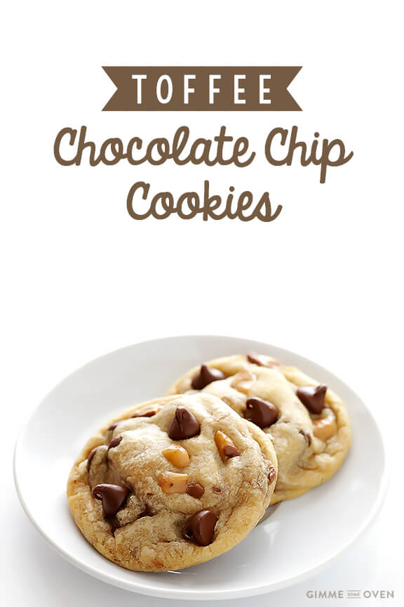 Toffee Chocolate Chip Cookies Recipe | gimmesomeoven.com