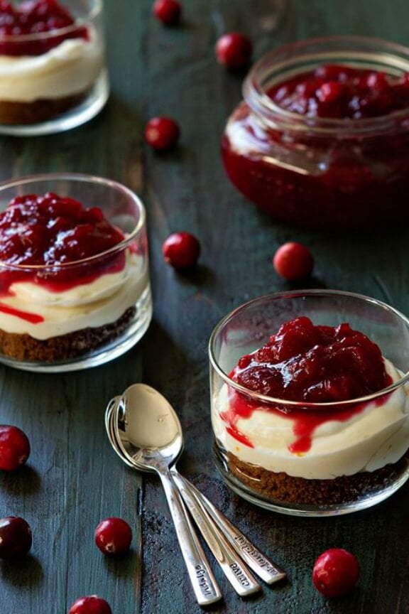 No Bake Cranberry Orange Cheesecakes | mybakingaddiction.com