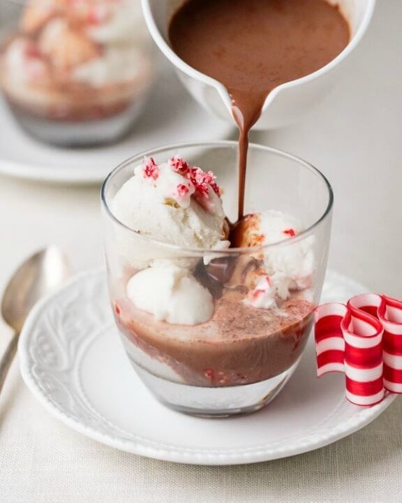 Peppermint Ice Cream and Hot Cocoa "Affogato" | acouplecooks.com