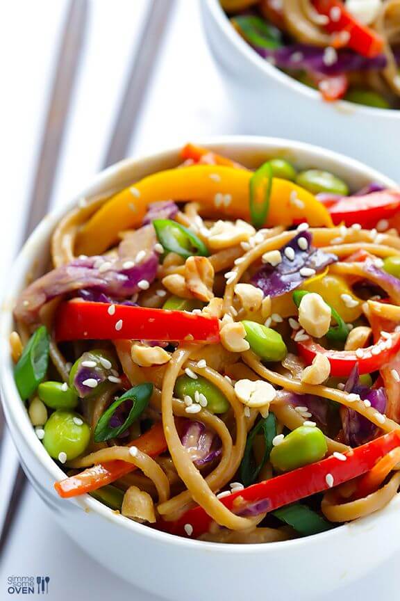 Rainbow Peanut Noodles | gimmesomeoven.com