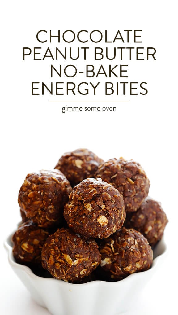 Chocolate Peanut Butter No-Bake Energy Bites -- quick and easy to make, and naturally sweetened with honey | gimmesomeoven.com