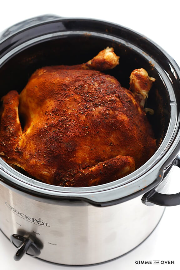 Slow Cooker "Rotisserie" Chicken -- all you need are 5 minutes to prep this recipe! | gimmesomeoven.com