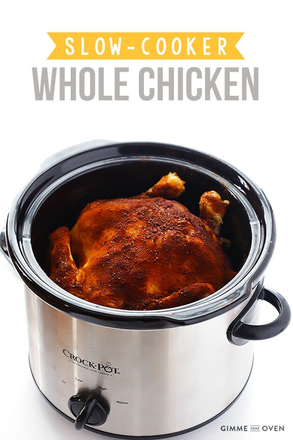 Slow Cooker "Rotisserie" Chicken -- alles, was Sie brauchen, sind 5 Minuten, um dieses Rezept vorzubereiten! | gimmesomeoven.com"Rotisserie" Chicken -- all you need are 5 minutes to prep this recipe! | gimmesomeoven.com