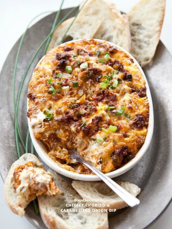 Cheesey Chorizo Caramelized Onion Dip | foodiecrush.com