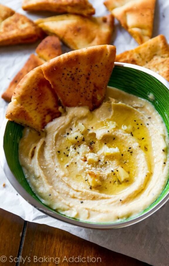 Seriously Smooth Roasted Garlic Parmesan Hummus | sallysbakingaddiction.com