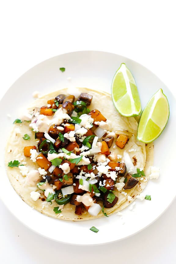 Butternut Squash and Mushroom Tacos Recipe | gimmesomeoven.com #glutenfree