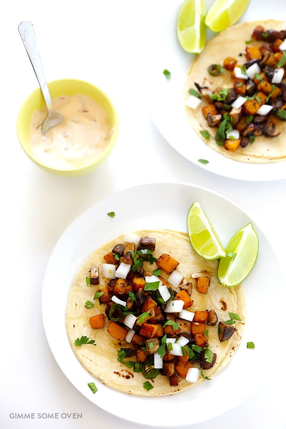 Butternut Squash and Mushroom Tacos Recipe | gimmesomeoven.com #glutenfree