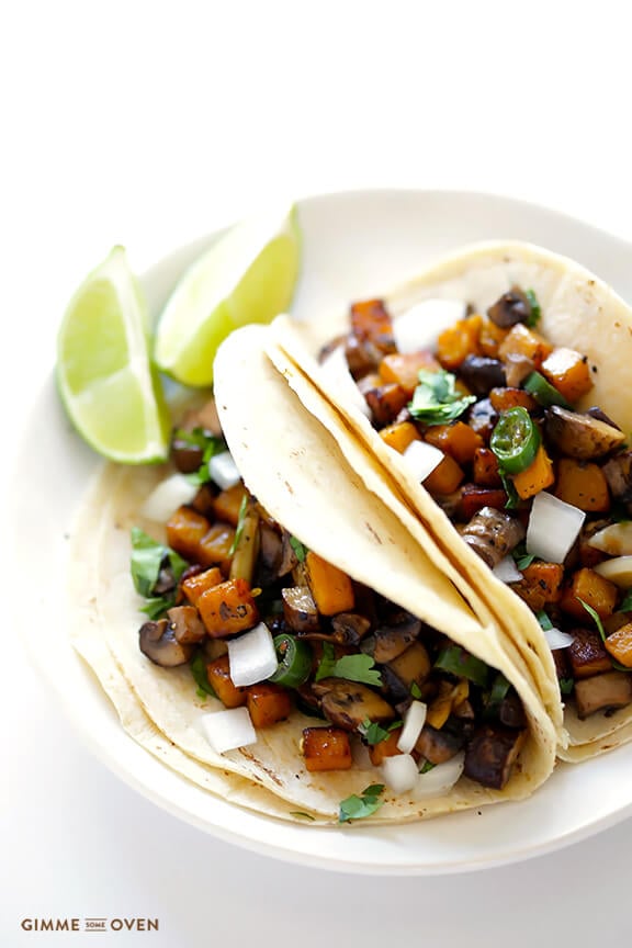 Butternut Squash and Mushroom Tacos Recipe | gimmesomeoven.com #glutenfree