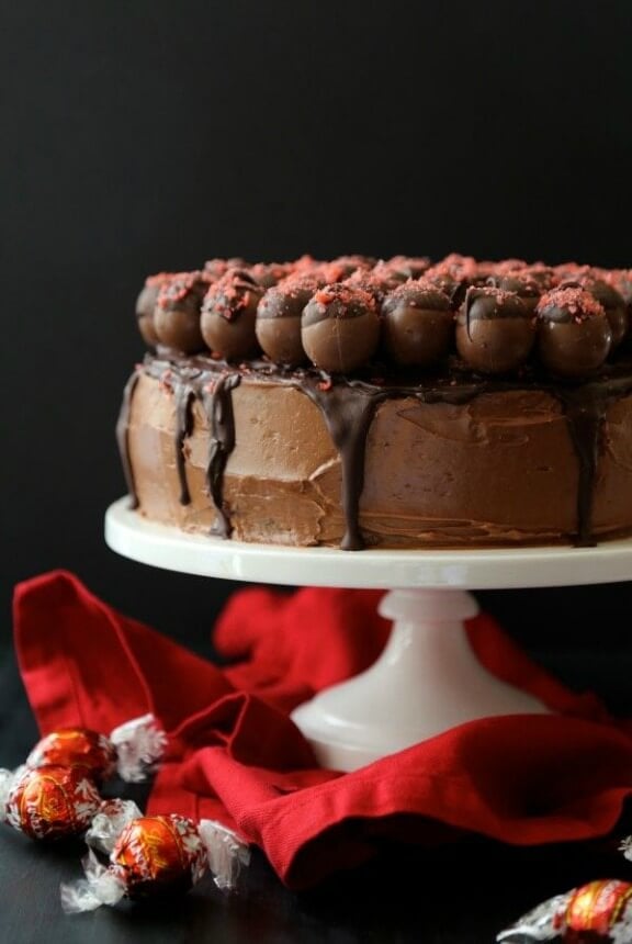 Dark Chocolate Cake with Cherry Pop Rocks Covered Truffles | climbinggriermountain.com