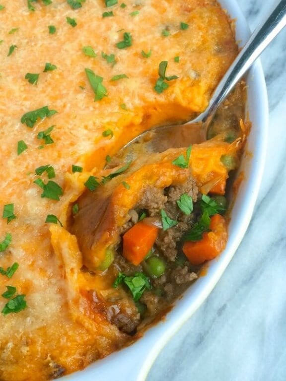 Shepherd's Pie with Whipped Sweet Potatoes | thelemonbowl.com