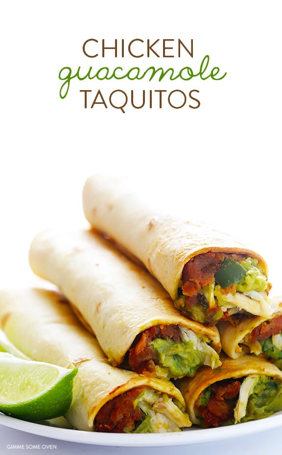 5-Ingredient Chicken Guacamole Taquitos Recipe | gimmesomeoven.com