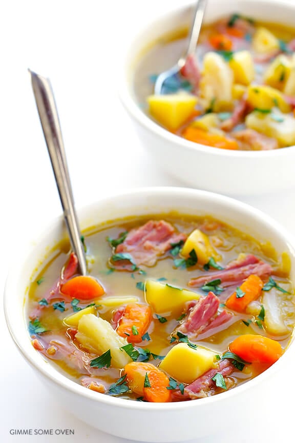 Slow Cooker Corned Beef & Cabbage Soup | gimmesomeoven.com