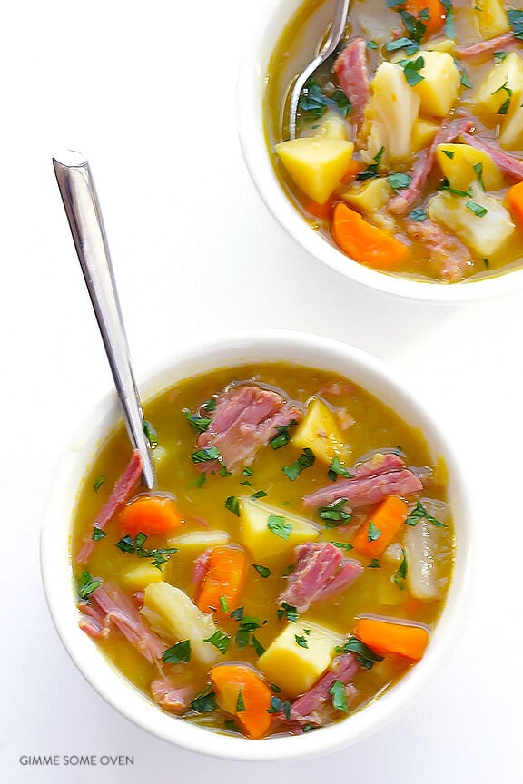 Slow Cooker Corned Beef and Cabbage Soup Recipe | gimmesomeoven.com