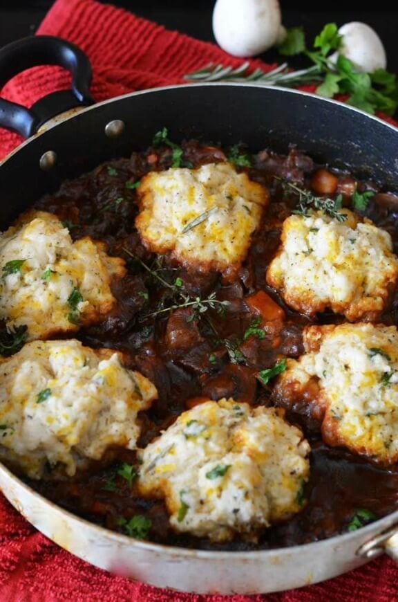 Guinness Beef Stew with Cheddar Herb Dumplings | hostthetoast.com