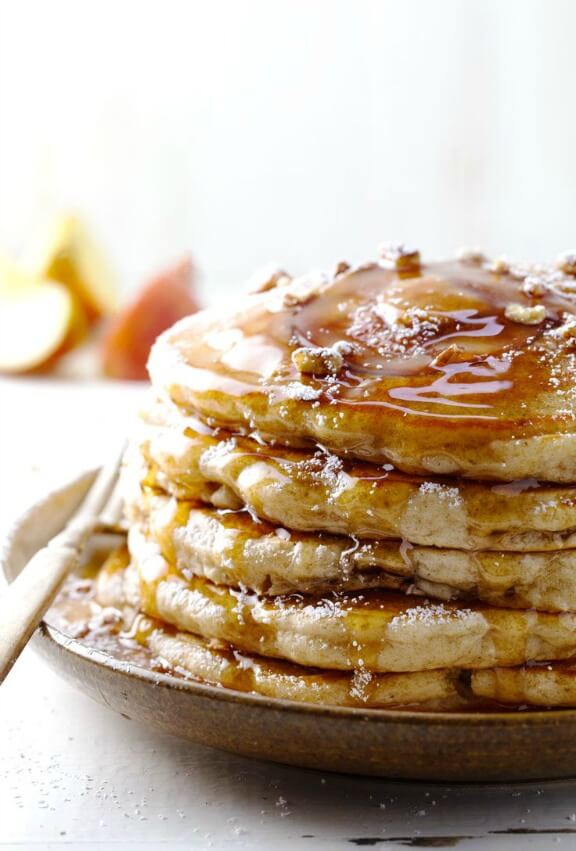 Old Fashioned Whole Wheat Apple Pancakes | pinchofyum.com