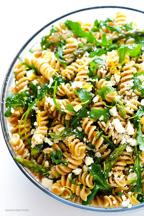 Asparagus and Arugula Pasta Salad -- quick and easy to make, and a total crowd-pleaser! | gimmesomeoven.com