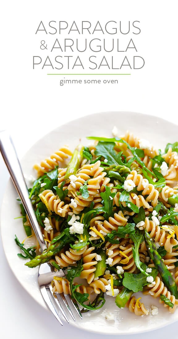 Asparagus and Arugula Pasta Salad -- quick and easy to make, and a total crowd-pleaser! | gimmesomeoven.com