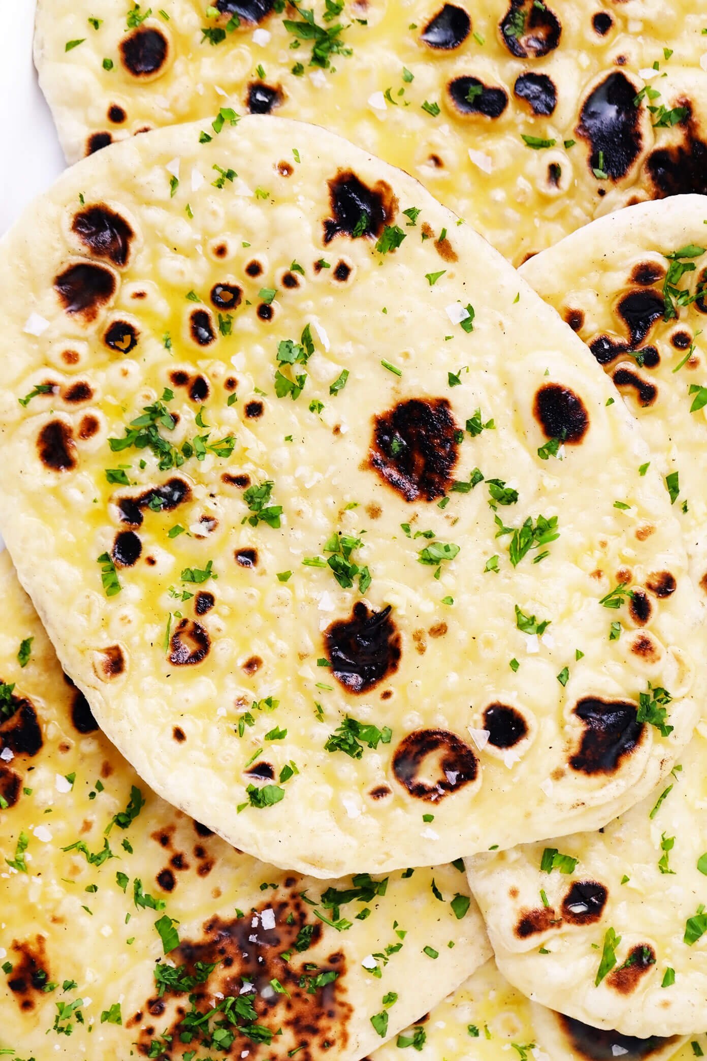 Homemade Garlic Naan In A Stack